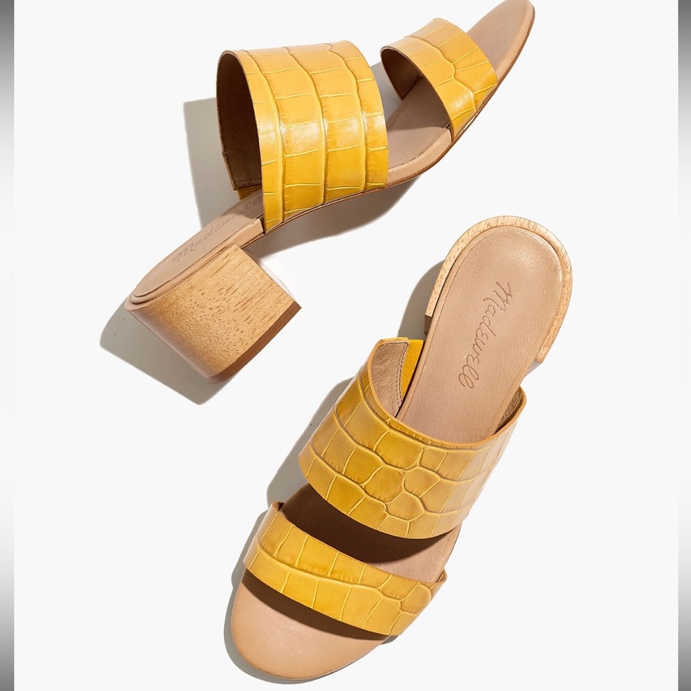 Madewell yellow croc embossed mules, size 8.5